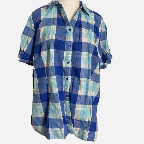 White Stag Tops - White Stag Blue Plaid Women's‎ Short Sleeve Camp
Shirt